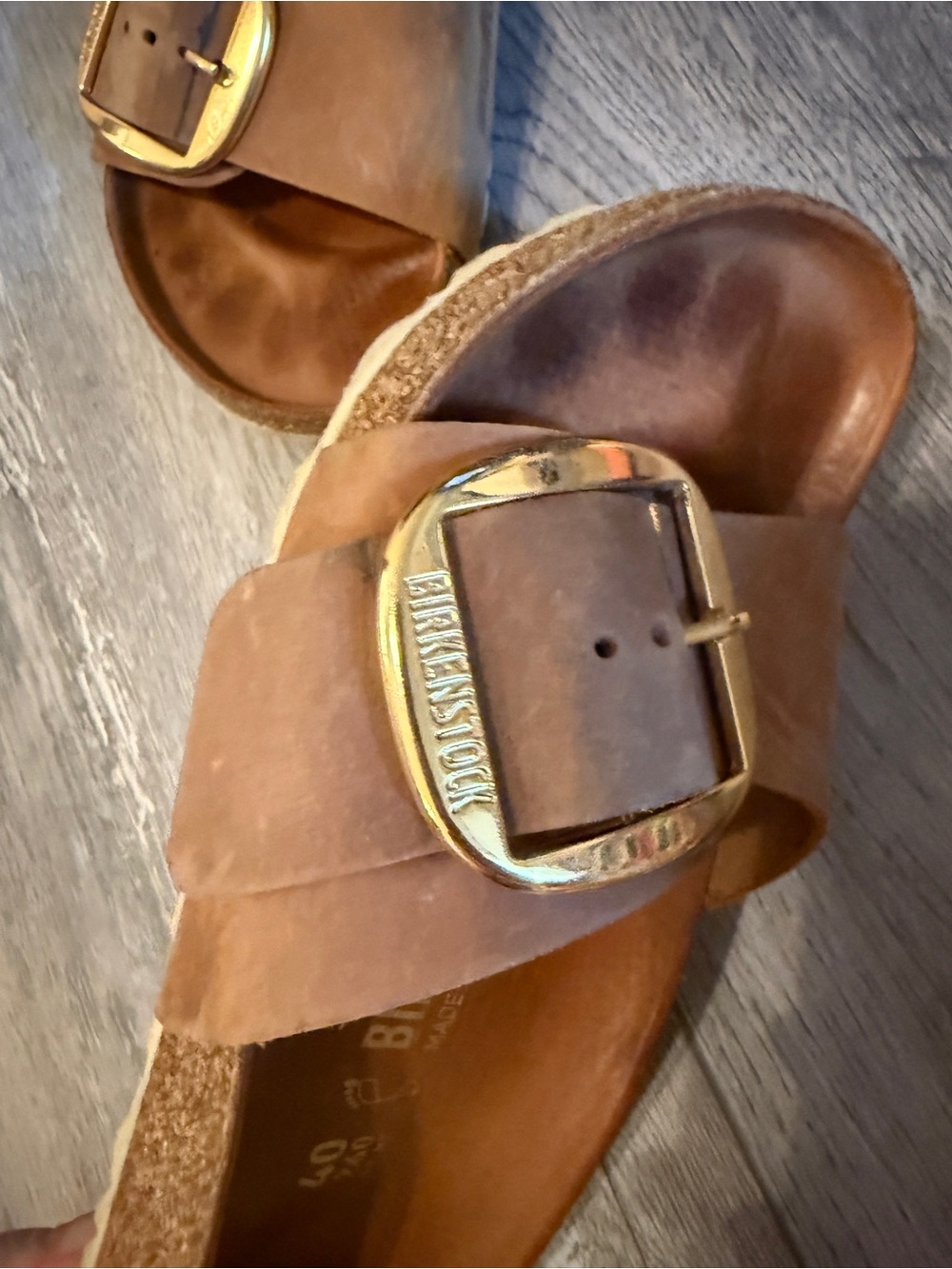 Birkenstock Single-Strap Sandals in Brown with Gold Buckles - Picture 3 of 5